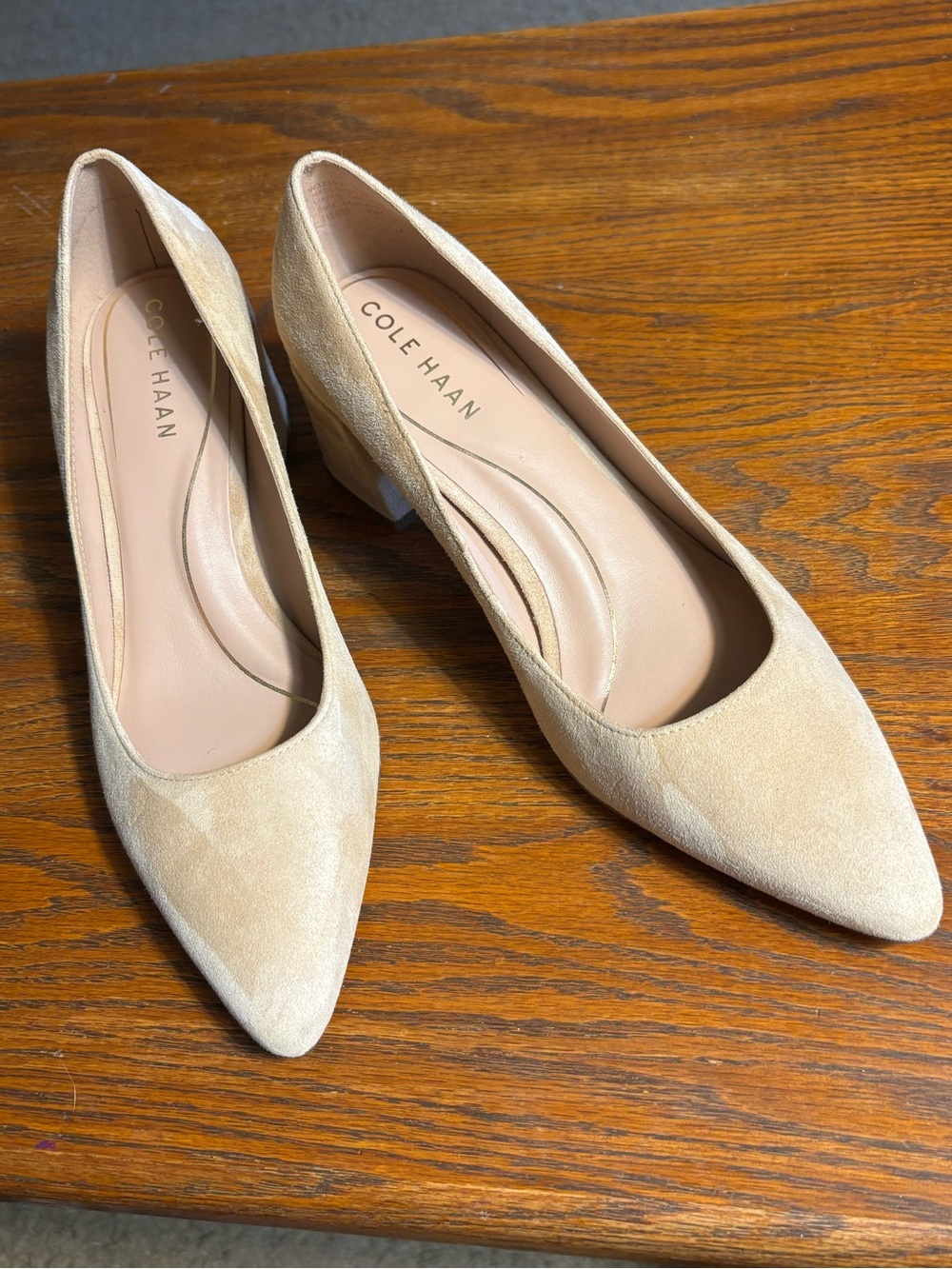 Cole Haan Suede Block Heel Pumps. Beige Suede. Woman’s size 7 1/2